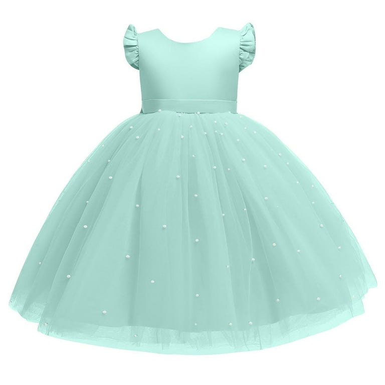 NAISIBABY Girls Flower Dress, Sequin Mesh Puffy Ruffle Sleeve Princess  Party Pageant Dress Mint Green 9-10T