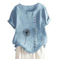 thumbnail image 1 of Mujeres Casual Algodón y Lino Top Impreso Manga Corta Botón Túnica Camiseta Blusa Tops Fridja  nalpqowj29400, 1 of 6