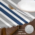 thumbnail image 3 of Navy Blue Grey Stripes Round Tablecloth, Fitted Table Cover with Elastic for 45"-54" Round Tables, Simple Striped Lines Minimalist Table Cloth Outdoor Indoor Dinning Party Waterproof Tablecloths, 3 of 7