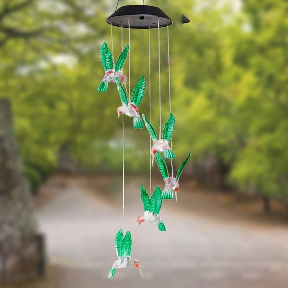 Binwennn Carillon Éolien Solaire Extérieur avec Colibris, Papillons et Lumières Décoratives en Métal LED Guirlande Enneigée avec Baies Tablier Ornement de Noël Suspendu pour Lampes Guirlande de Noël