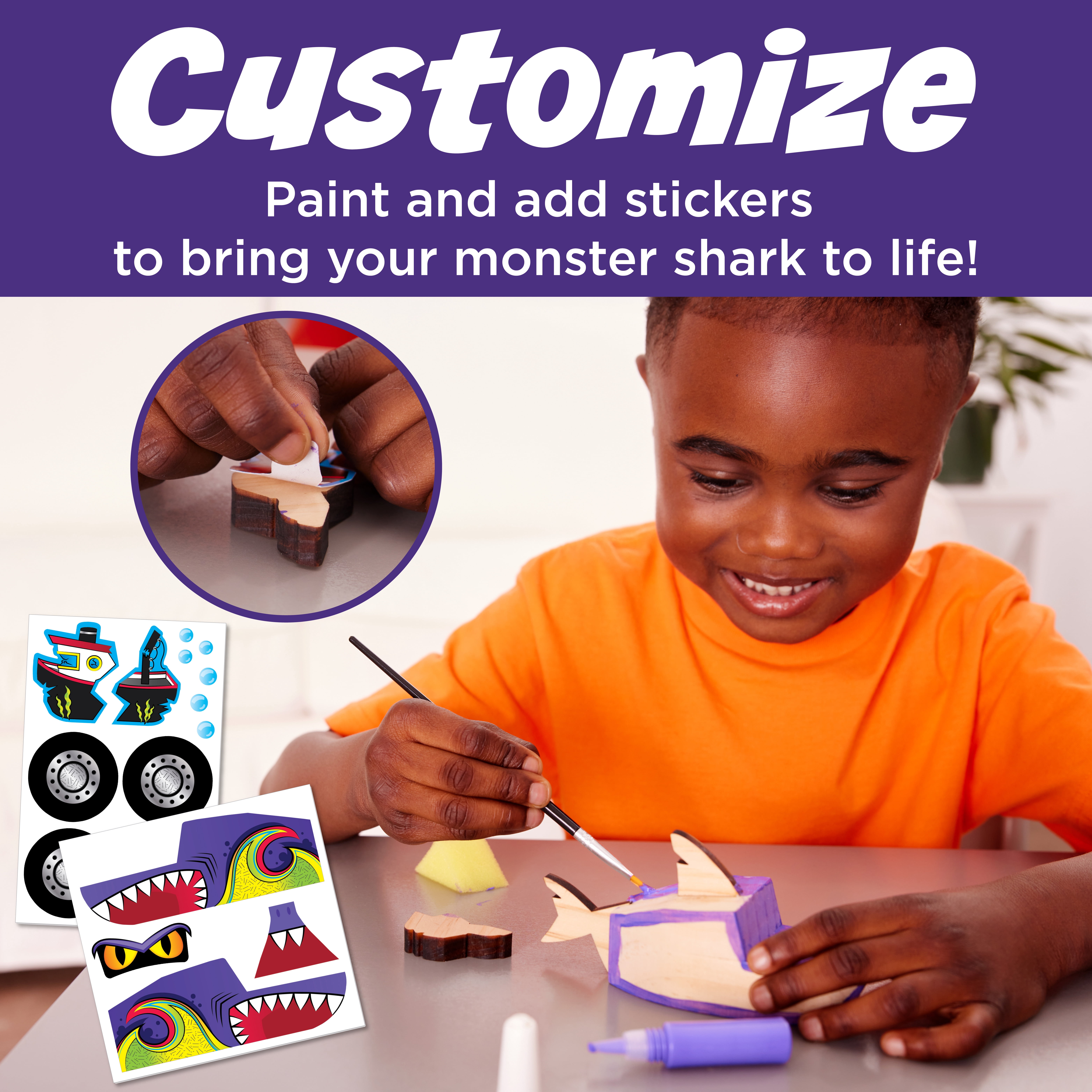 Creativity for Kids Buildeez! ​Monster Shark Truck: Wood Craft Kits and STEAM Toys