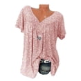 thumbnail image 4 of Camiseta de mujer con cuello en V, manga corta, camiseta de verano informal estampada, rosa, 3XL seitruly AP001653-38, 4 of 5