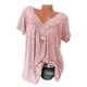 thumbnail image 4 of Camiseta de mujer con cuello en V, manga corta, camiseta de verano informal estampada, rosa, M Inevent AP001653-34, 4 of 5