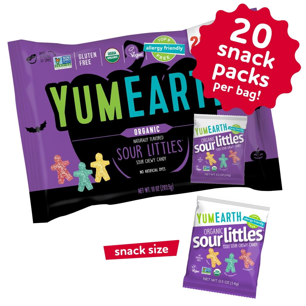 YumEarth Halloween Organic Sour Littles Chewy Candy - Vegan Candy Snacks, Individually Wrapped - 10 oz. (Pack of 20)