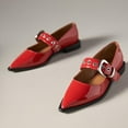 thumbnail image 2 of YDN Women Lovely Pointed Toe Mary Jane Flats Single Strap Buckle Low Heels Fancy Ballroom Dress Shoes Size 16 Red, 2 of 4