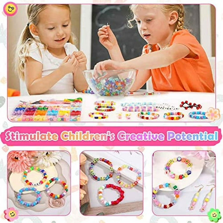 Bead Bracelet Making Kit, Cridoz Bead Kits for Bracelets Making with Pony Beads, Polymer Fruit Clay Beads, Smile Face Charm Beads, Letter Beads for