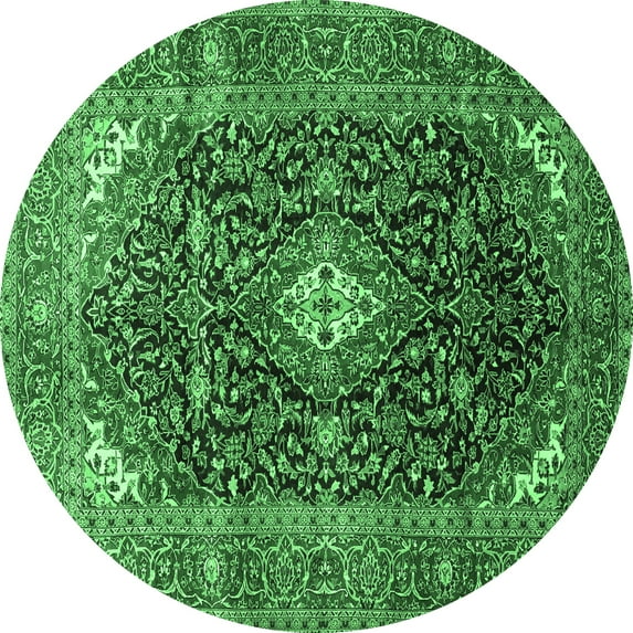 Ahgly Company Indoor Round Medallion Emerald Green Traditional Area Rugs, 8' Round