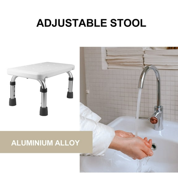 YEAHIBABY 1Pc Sturdy Adjustable Height Bath Stool White Aluminum Shower Chair with Foot Pads
