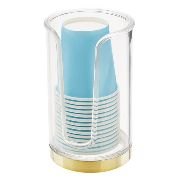 mDesign Plastic Small Bathroom Disposable Paper Cup Dispenser - Clear/Soft Brass