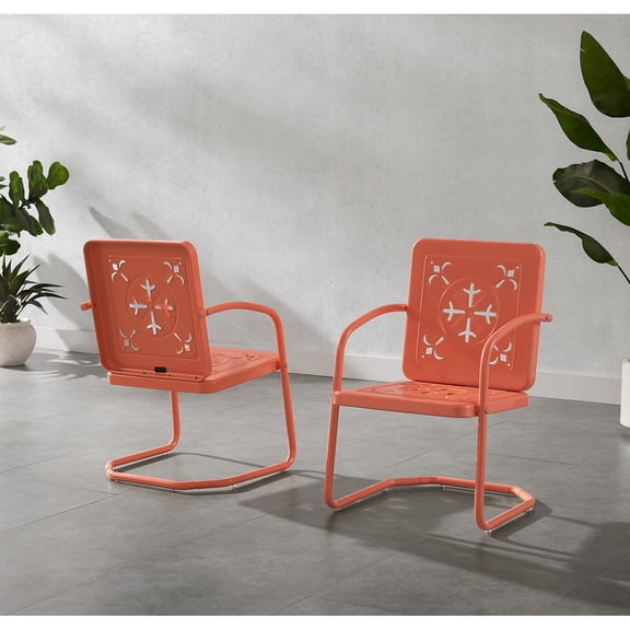 Crosley Furniture Azalea 2-Piece Retro Outdoor Chair Set in Coral Gloss