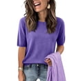 thumbnail image 7 of Spring Sweaters for Women Short Sleeve Crew Neck Business Knit Shirts Beach Crochet Tops 2026 Summer Solid Color Clothing,Purple M, 7 of 7