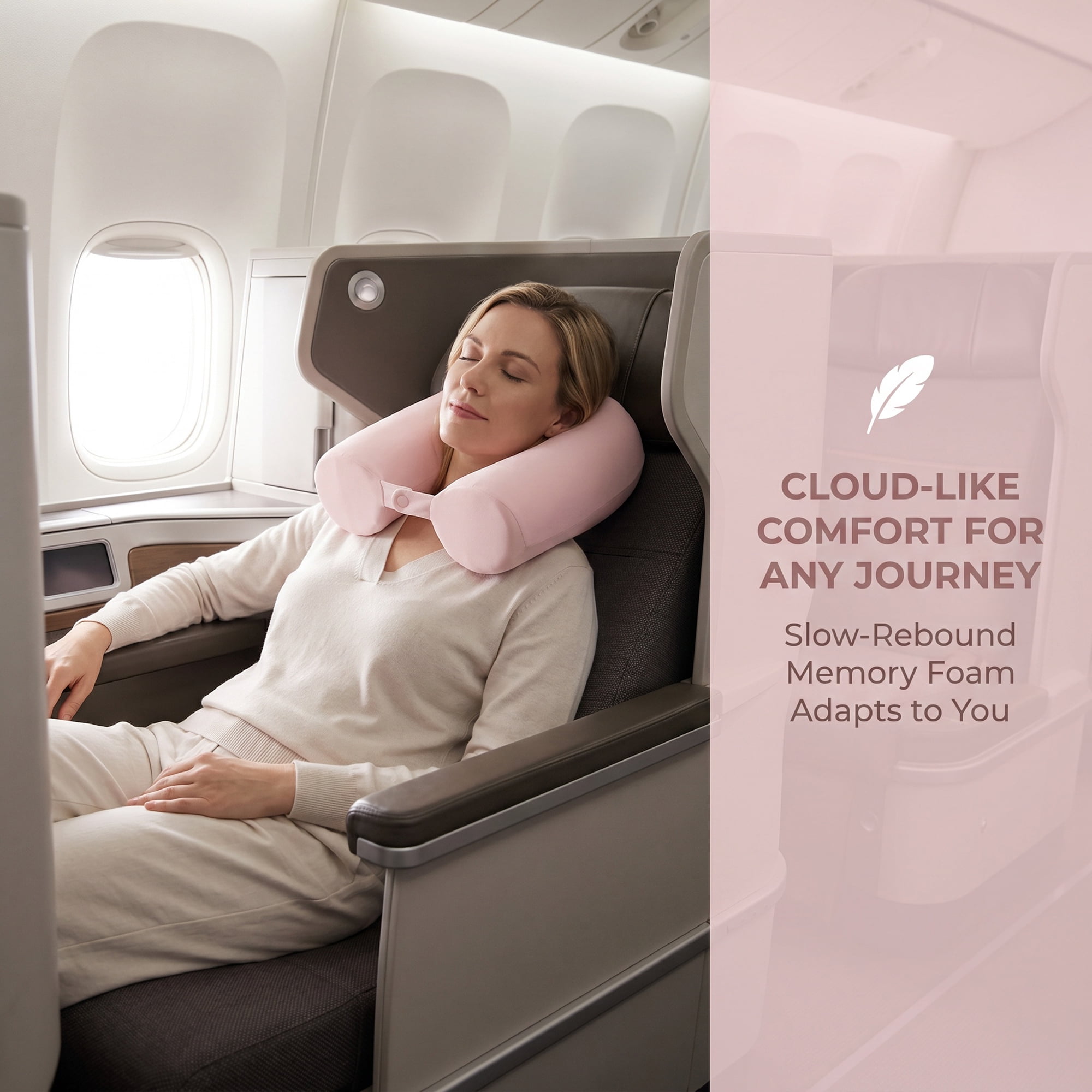 Unique Bargains Memory Foam Neck Pillow U Shape Snap Closure for Airplane Pink 25"x4"