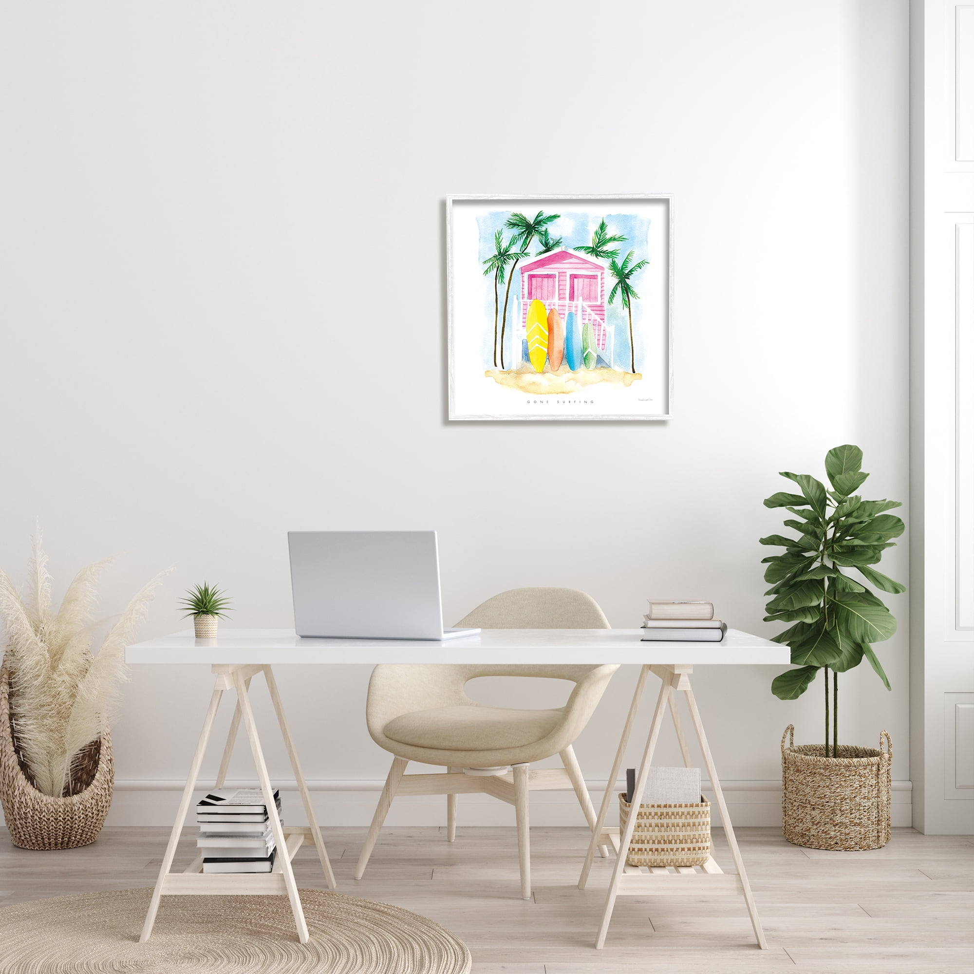 Stupell Industries Gone Surfing Tropical Phrase Pink Beach House, 24 x 24, Design by Mercedes Lopez Charro