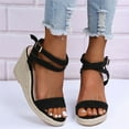 thumbnail image 4 of Womens Wedge Espadrilles Platform Cross Strap Ankle Buckle Open Toe Slingback Summer Sandals, 4 of 7