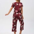 thumbnail image 4 of Jamicy Pyjama de Mode pour Femmes, Haut à Manches Courtes Imprimé avec Cordon de Serrage, Ensemble de Pyjama pour Dames, Confortable, Col Rond, Tenue de Détente, 4 of 7