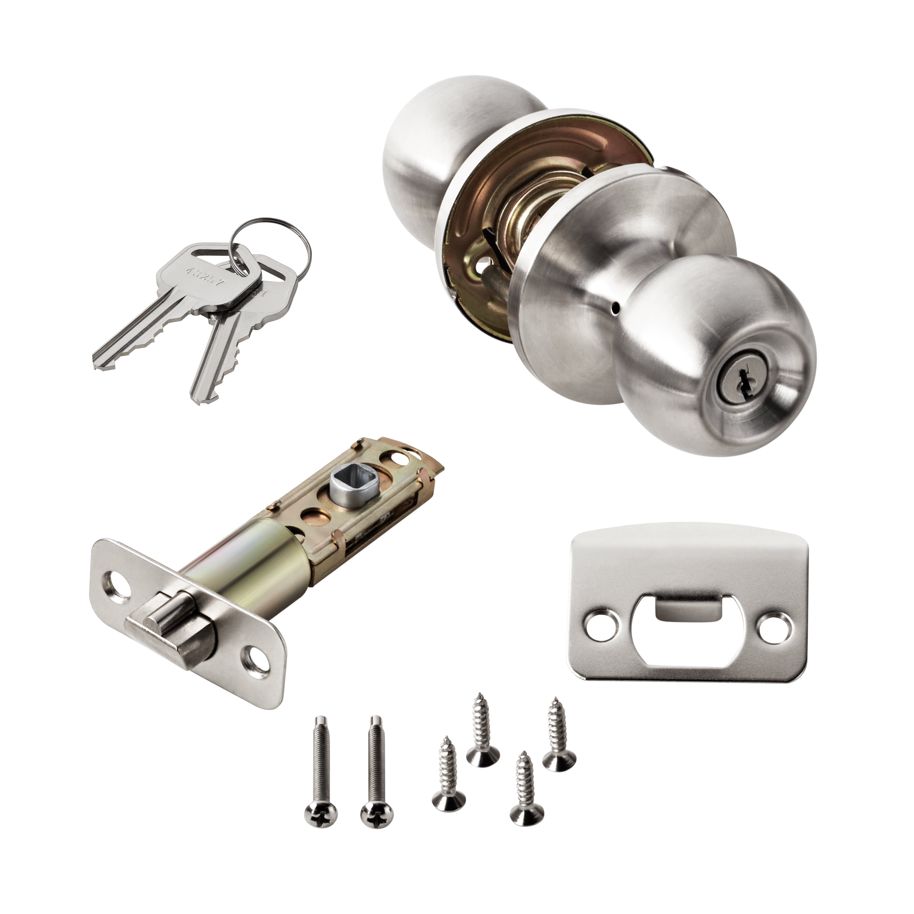 (4 pack) Hyper Tough Keyed Entry Ball Locking Doorknob Stainless Steel Finish