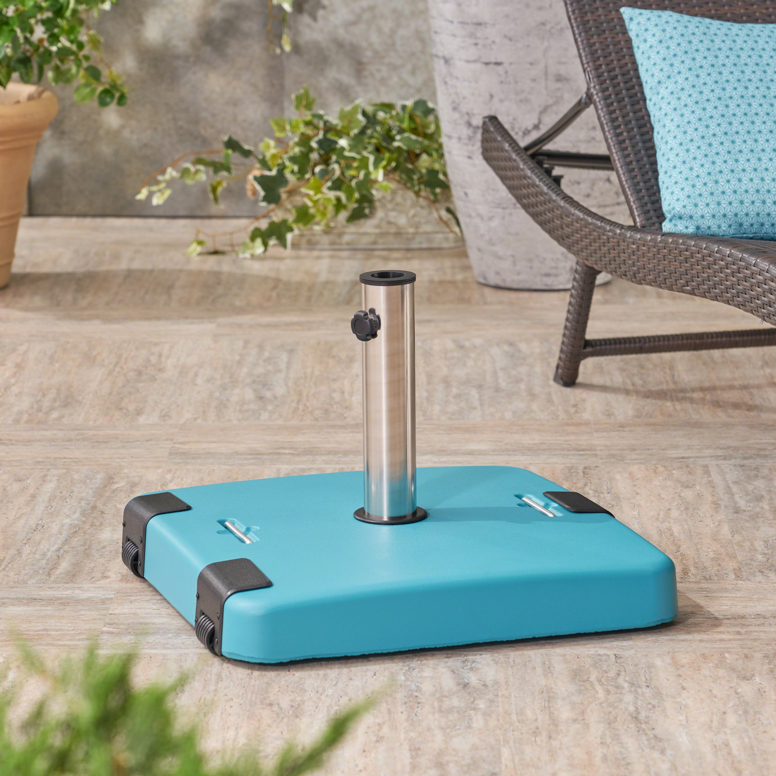 Outdoor 119lb Concrete Square Umbrella Base with Stainless Steel Collar