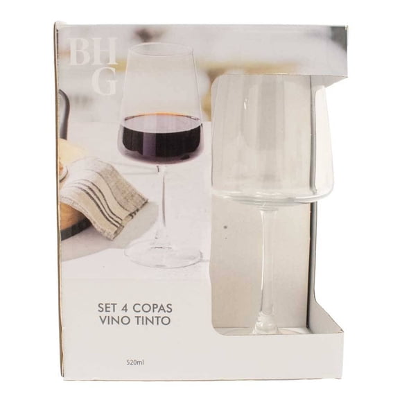 Set de Copas Better Homes & Gardens de Cristal Vino Tinto 520 ml 4 Piezas