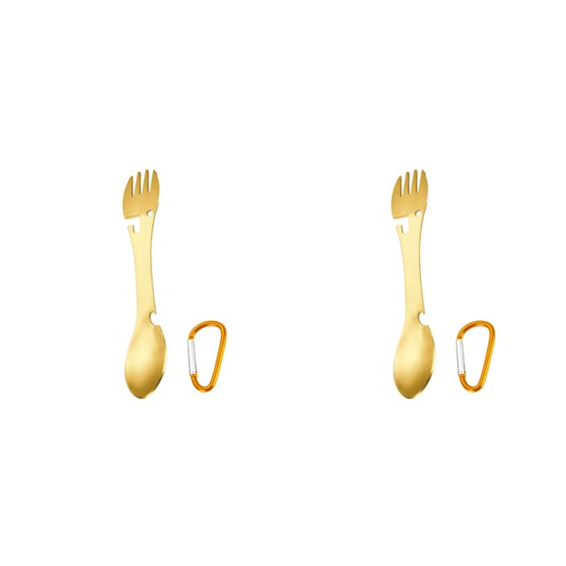 Spork multifuncional Kearding 5 en 1 Acero inoxidable Llavero Abrebotellas Oro 2piezas