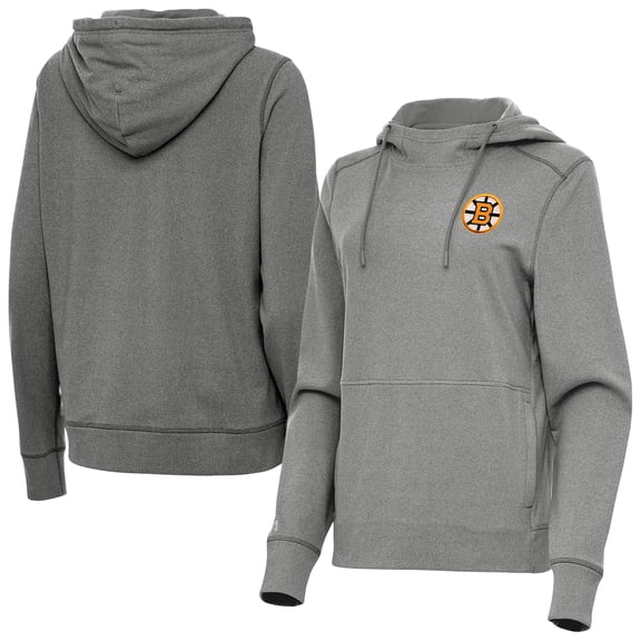 Women's Antigua Heather Black Boston Bruins Justice Pullover Hoodie