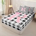 thumbnail image 2 of Manfei Geometric Gingham Letter R Zipper Twin Comforter Sets with Fitted Sheet and 2 Pillowcases,Personalized Monogrammed Gifts Zipper Bedding Set,Pink Reversible,4 Pieces, 2 of 7
