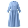 thumbnail image 5 of Women's Cotton Linen Dress Long Sleeve Crew Neck Smocked A Line Boho Flowy Maxi Dresses with Pockets Plus Size Blue S, 5 of 7