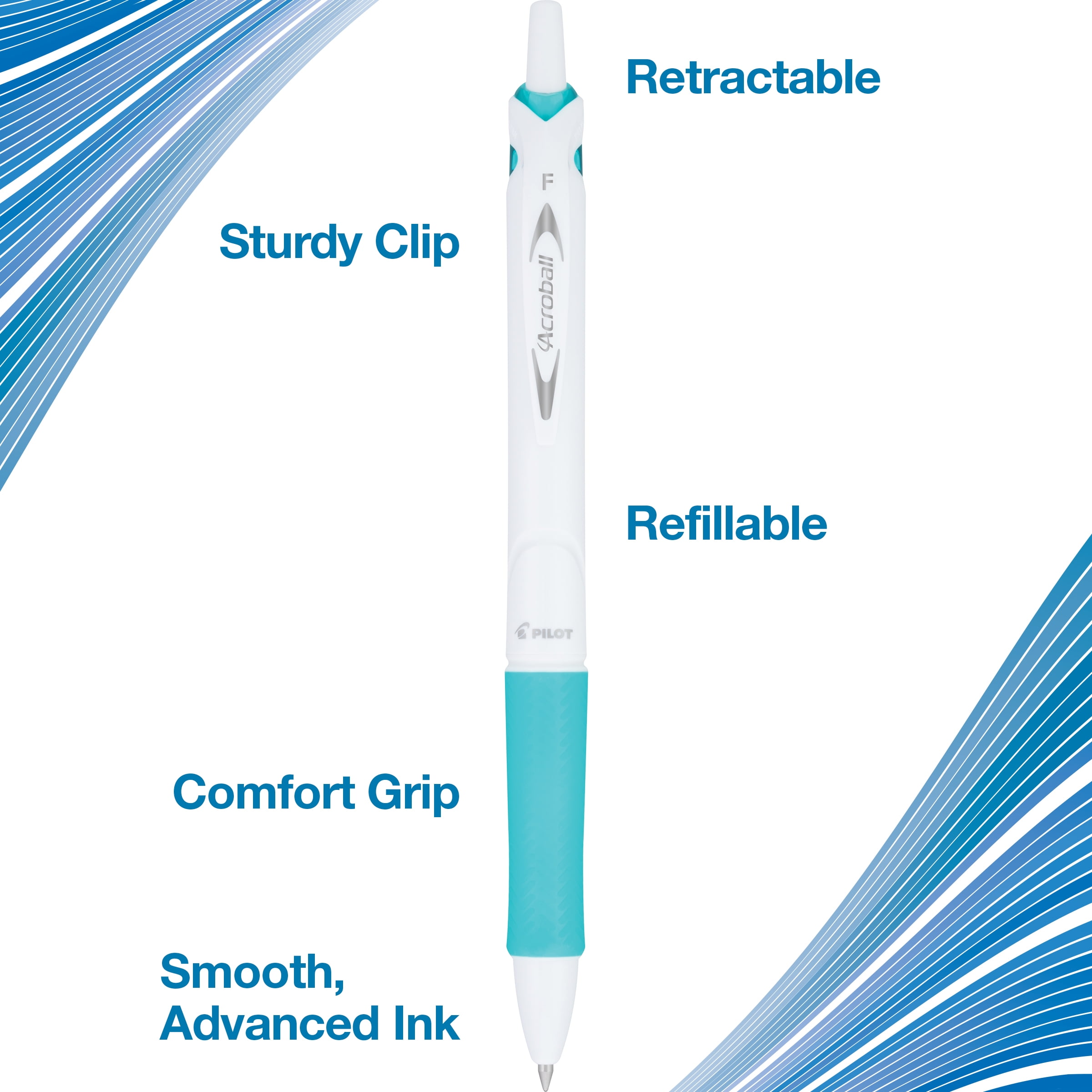 Pilot Acroball PureWhite Advanced Ink Pens, Fine Point (0.7 mm), Black Ink, 12 Count