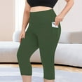 thumbnail image 2 of vigerkar Plus Size Leggings with Pockets for Women, High Waisted Capri Yoga Workout Pants Cropped Tights Green, 2XL, 2 of 9