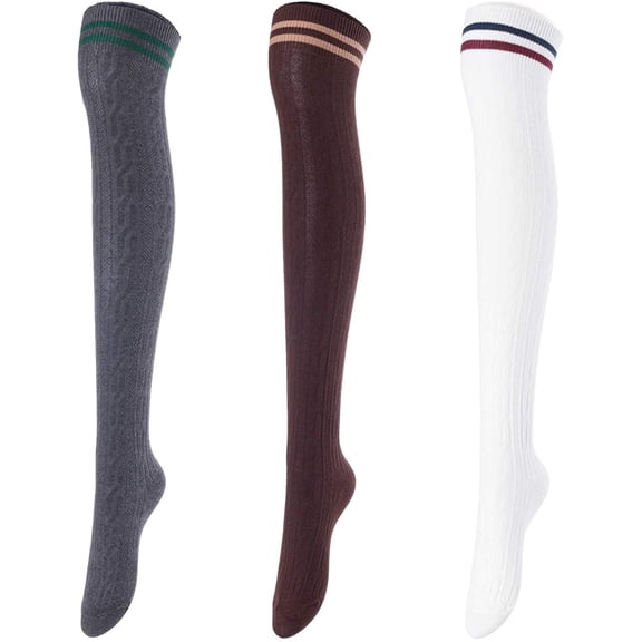Lovely Annie Women's 3 Pairs Over Knee High Thigh High Cotton Socks Size 6-9 A1023
