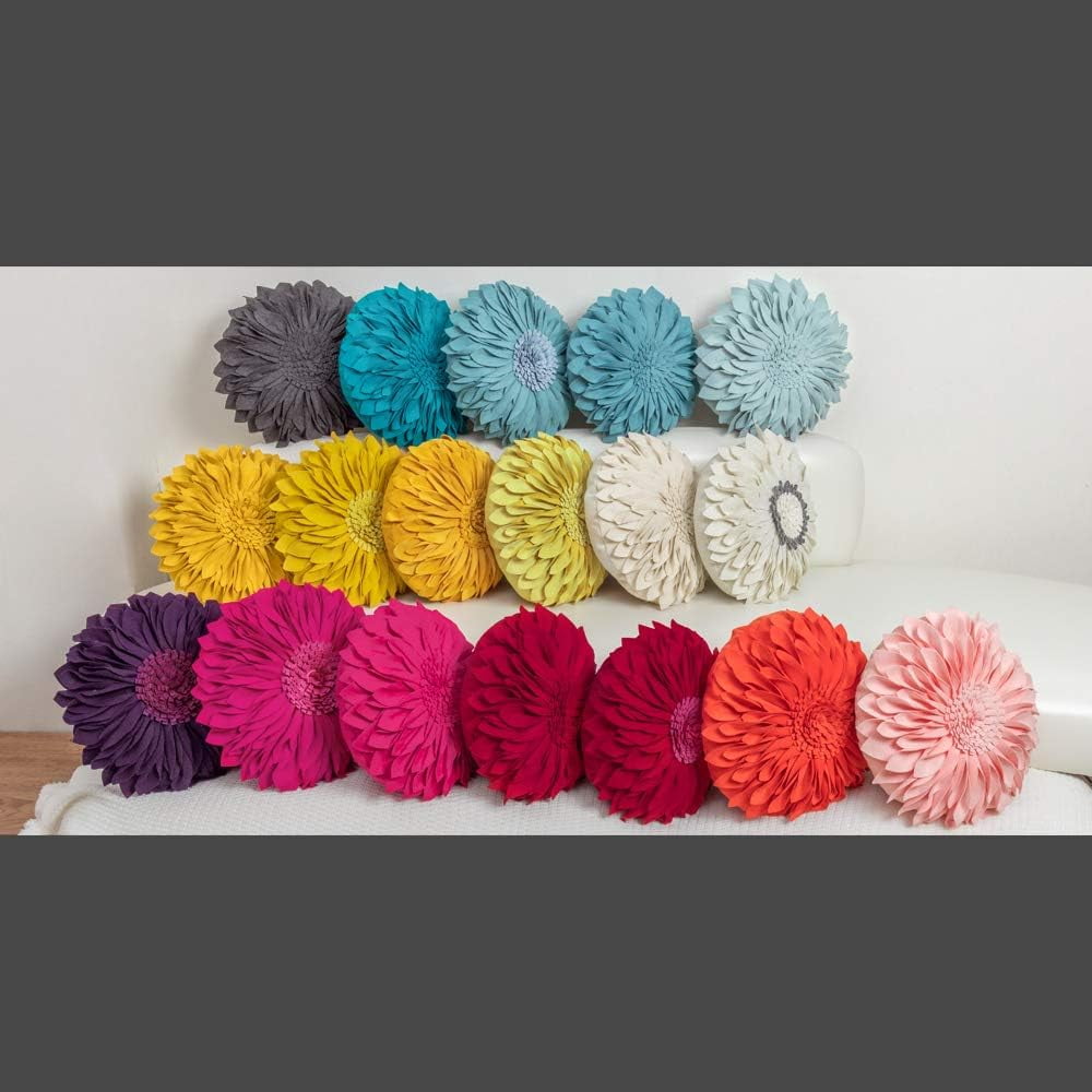 JWH 3D Handmade Round Decorative Soft Velvet Flower Pillows Throw Pillows for Bedroom Couch Bed Decor 14 Inch Berry