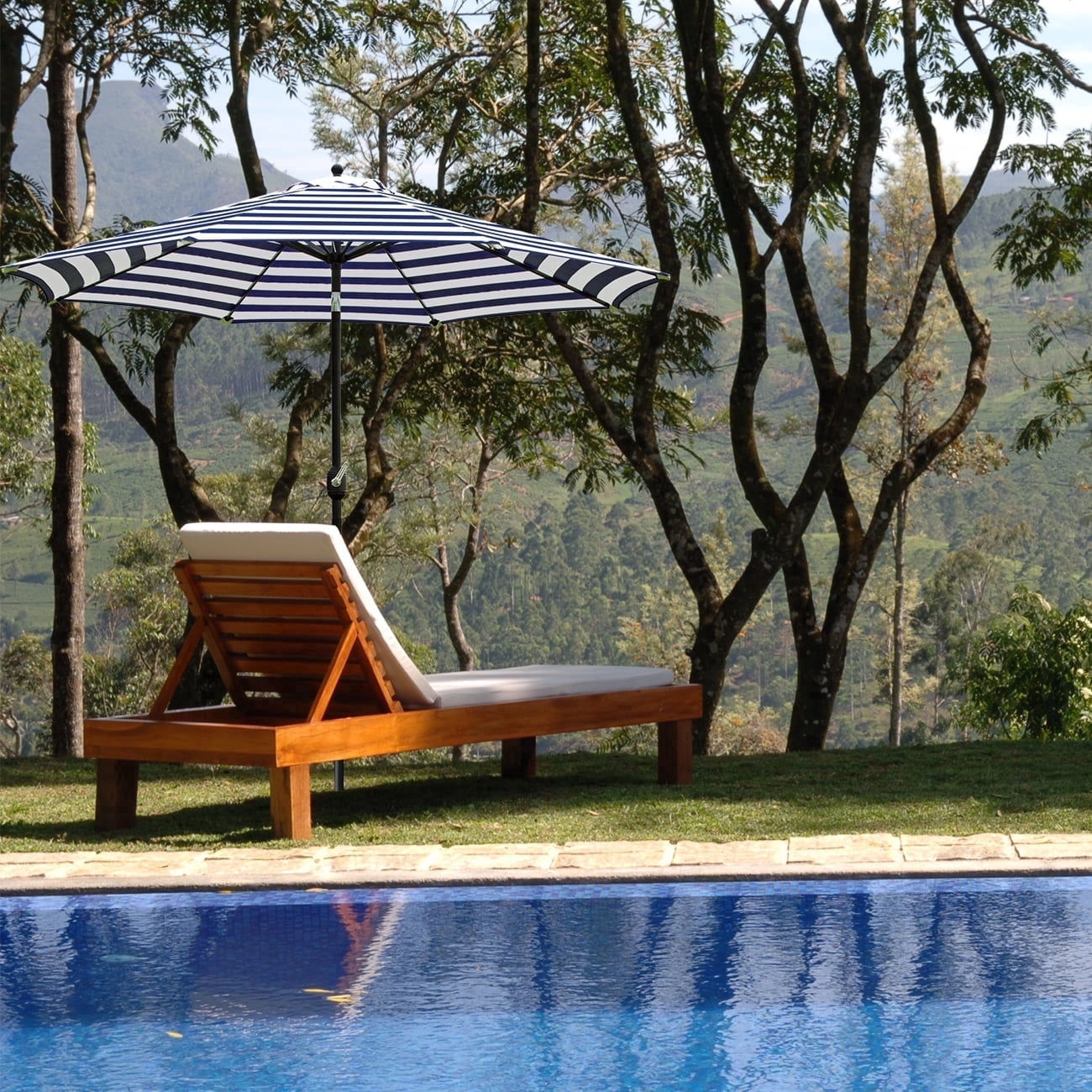 Bibana 9-Foot Patio Umbrella with Tilt, Blue and White photo 2