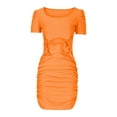 thumbnail image 4 of Bigersell Plus Size Dresses Fashion Women Summer Short Sleeve Party Bandage Solid Color Mini Dress Casual Dresses Women Boho Dresses, Style 21687, Orange M, 4 of 8