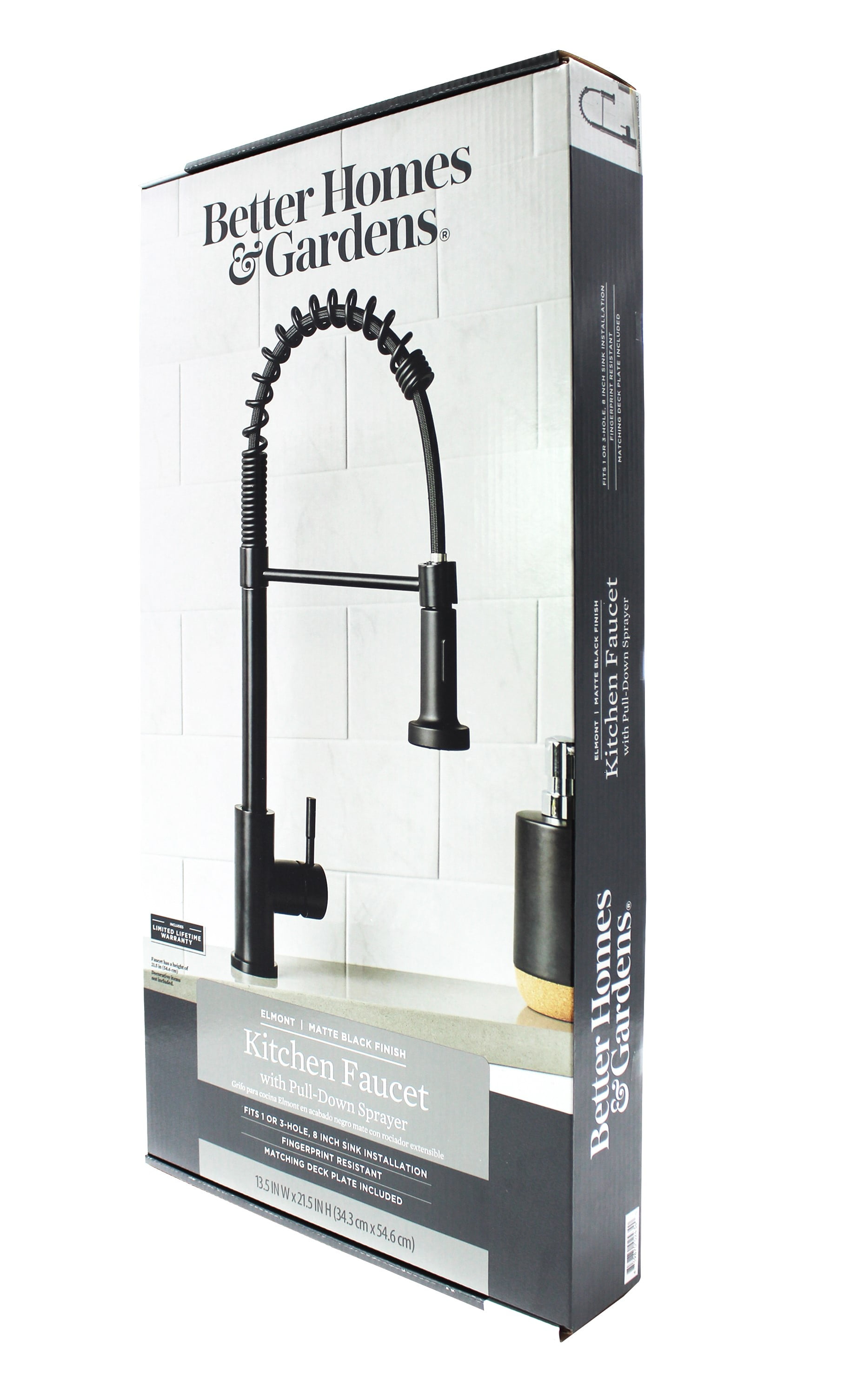 Better Homes & Gardens Elmont Single Handle Pull-Down Kitchen Faucet with Spring Neck, Matte Black