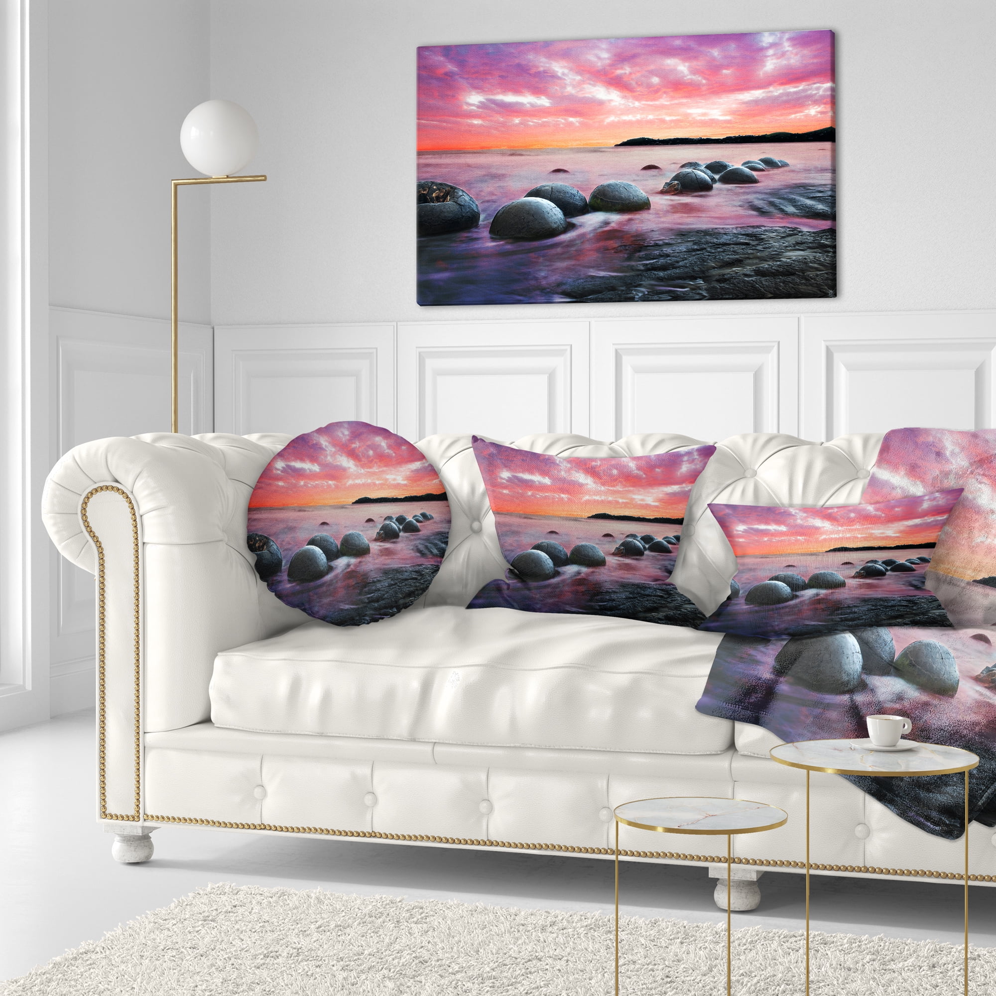 Designart Moeraki Boulders at Sunset - Seashore Photo Throw Pillow - 12x20