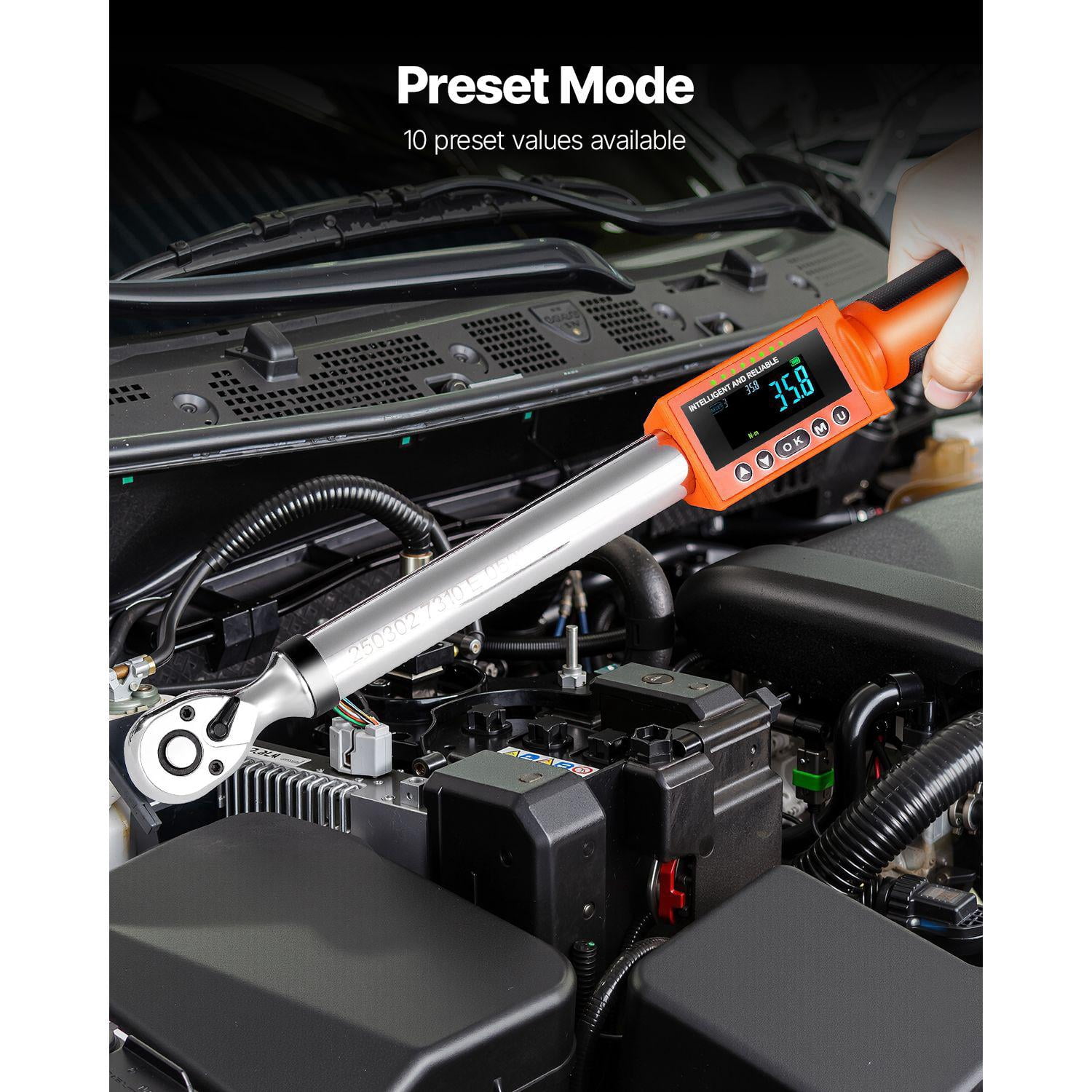 2-Piece Digital Torque Wrench Set 1/2 3/8 Inch Drive 72-Tooth 2% High Accuracy Electronic Torque Wrench with Preset Value Buzzer LED Notification for Automotive Motorcycle