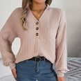thumbnail image 6 of TFEOQRY Pullover Sweater for Women Hollow Solid Color Casual Button Knitwear Long Sleeved V-Neck Sweater Top Pink, 6 of 8