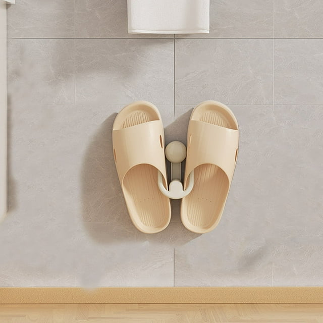 Porta Chanclas de Baño con Ventosas para Pared, Montaje sin Taladro, Almacenamiento de Plástico, Caben 1 Par, Rosa o Beige, 15x9.5x4.3cm