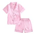 thumbnail image 1 of Pyjamas en Soie pour Enfants Filles Garçons Manches Courtes Col en V Poches 2 Pcs Été pour 1-13 Ans, 1 of 7