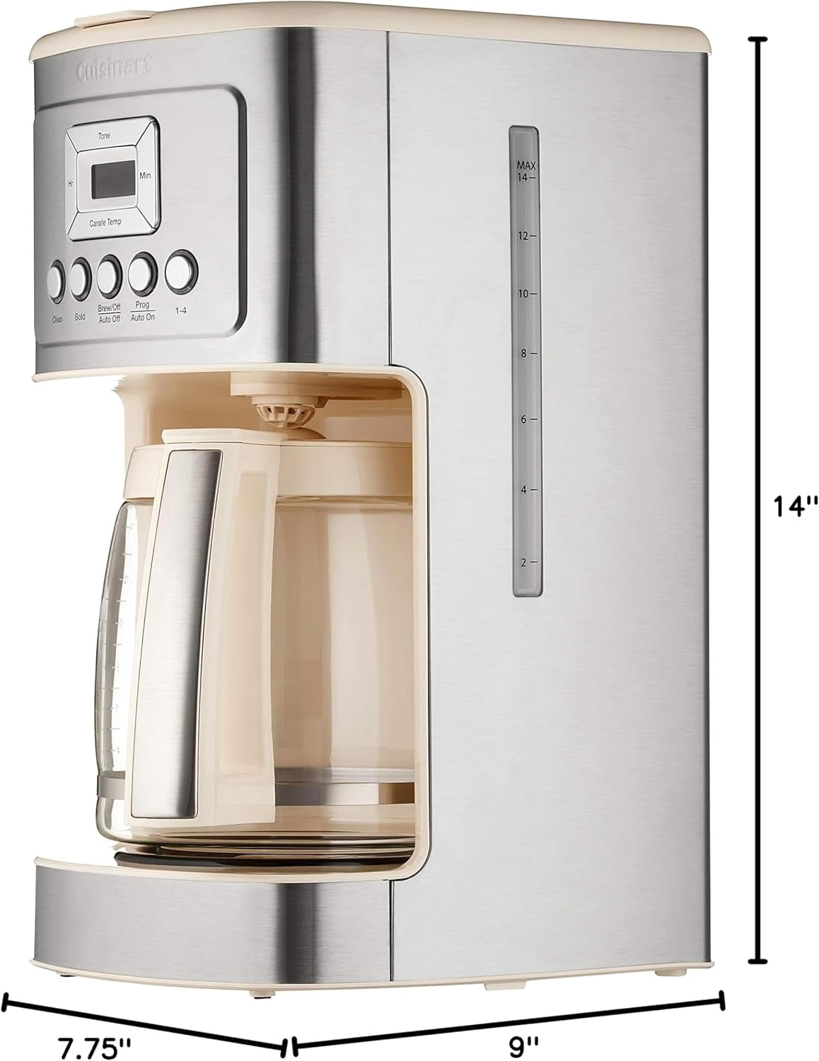 Coffee Maker, 14-Cup Glass Carafe, Fully Automatic for Brew Strength Control & 1-4 Cup Setting, Stainless Steel, DCC-3200CRM, Cream.