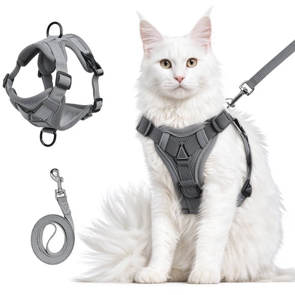 OFEFE Cat Chest Harness and Leash,Cat Harness and leash,Anti-Escape Adjustable Soft Mesh Cat Leash and Chest Harness Set(Grey, XL:16.5-22.04lb)