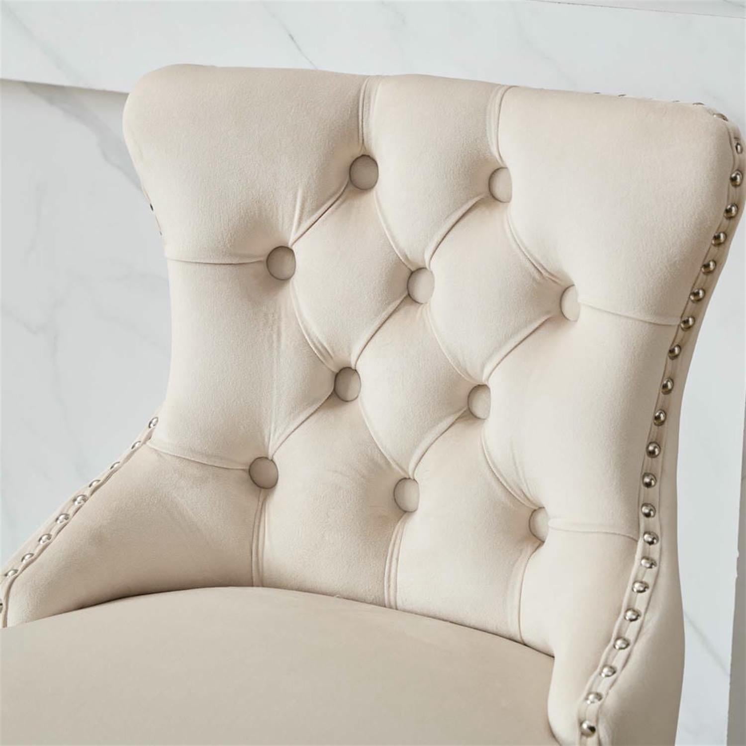 Demi Bonn 38" Counter Height Bar Stools Set of 2, Velvet Swivel Barstools with Button Tufted Back, Kitchen Island Countertop Chairs for Dining Room, Beige