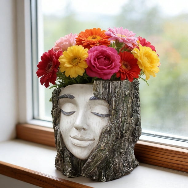 Maceta con forma de cara, contenedor de plantas, maceta, regalo creativo, decoración del hogar, maceta de resina para dormitorio, sala de estar, patio