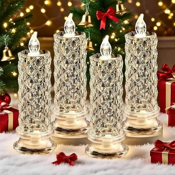 Rose Shadow LED Flameless Candles, 4PCS Romantic Battery Operated Candles Led Pillar Candles for Valentines