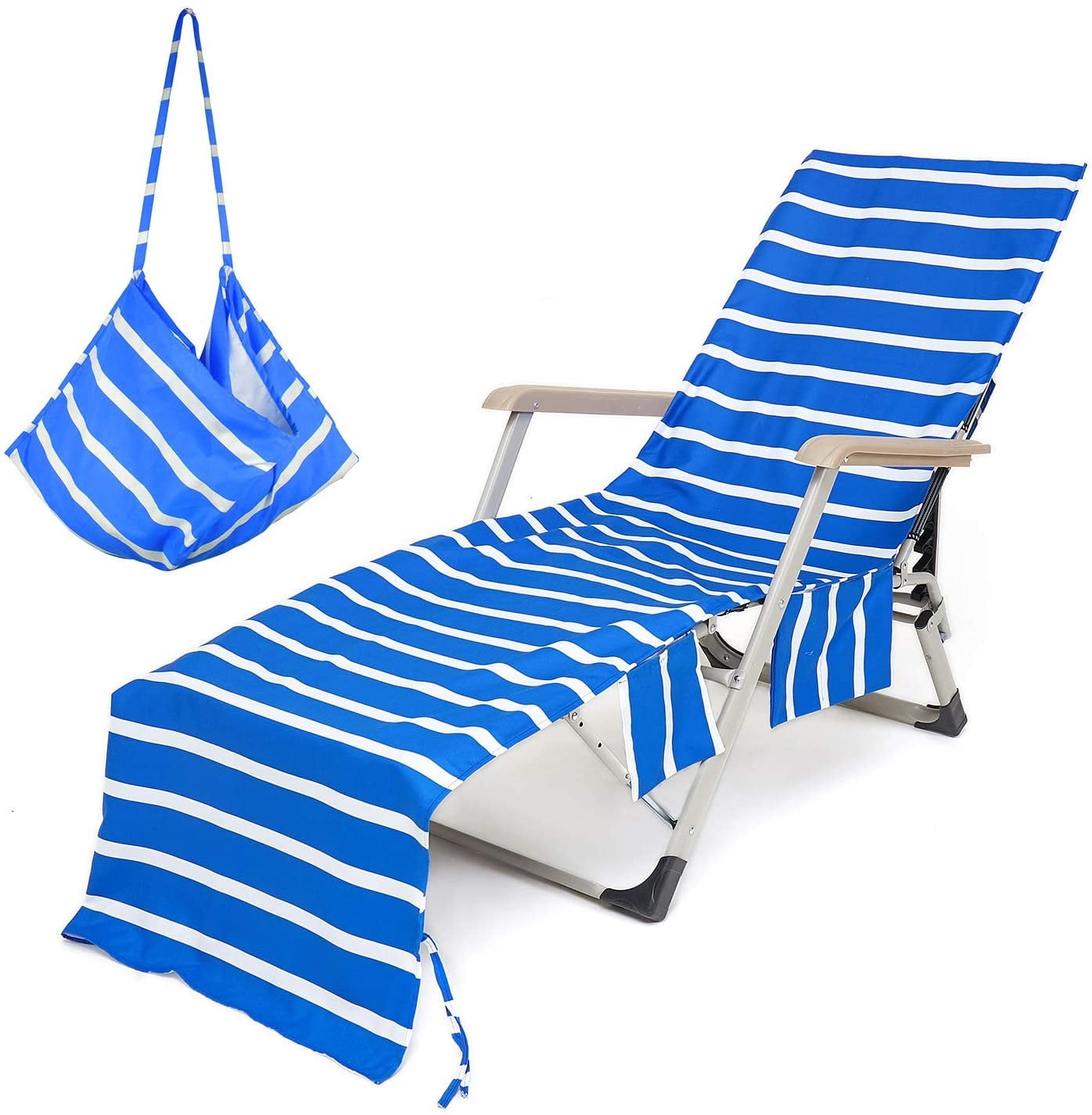 Beach Lounge Chair Cover Towel  Sunbath Lounger Chair Mat Carry With Pockets Bag 