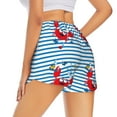 thumbnail image 3 of Vsdgher Red Funny Crab on Blue Stripe Print Women's Running Double Layer Shorts High Waisted with Pockets Elastic Yoga Workout Athletic Gym Sports, 3 of 8