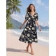 thumbnail image 5 of Vestido midi YESNO de verano con estampado floral con cuello en V y manga abullonada para mujer, 5 of 5