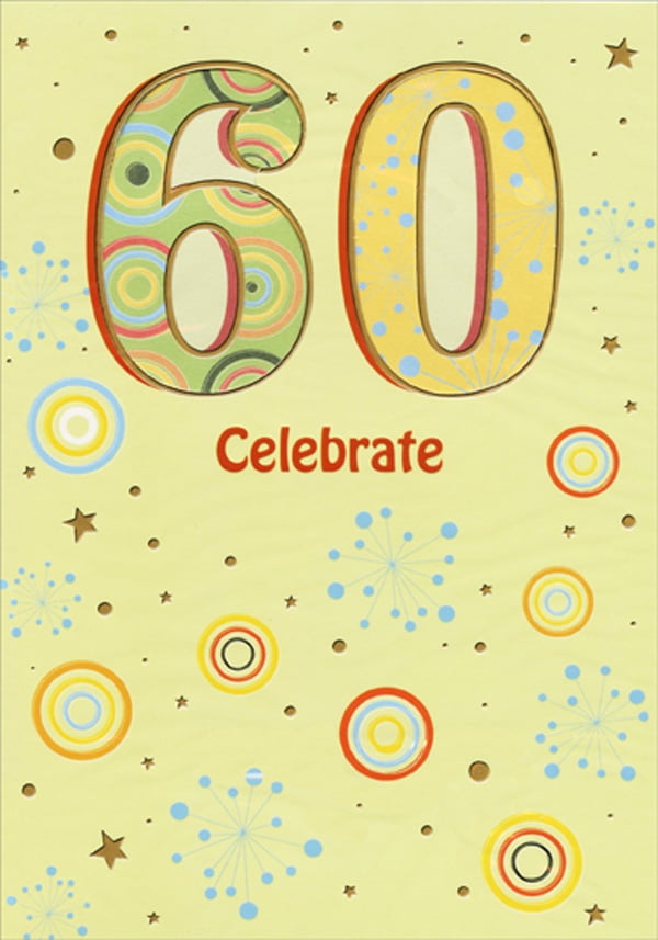 Designer Greetings Circle Patterns and Blue Dots in Die Cut Windows Age 60 / 60th Birthday Card