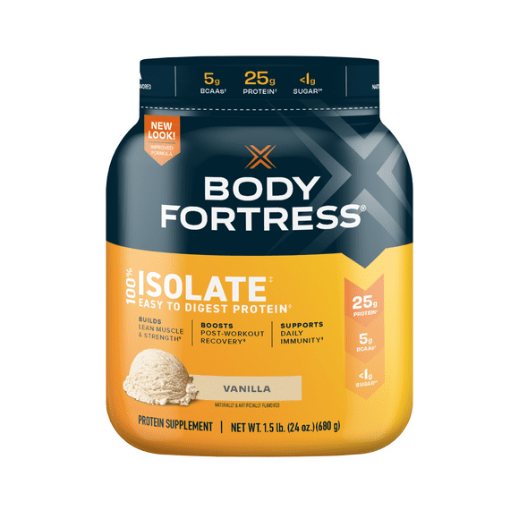 Body Fortress 100% Isolate Easy-to-Digest Protein Powder, Vanilla, 1.5lbs