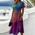 thumbnail image 2 of Laqbezok Tie-Dye Short Sleeve Midi Dress, Artistic Splash V-Neck Ruched High Waist Slimming Dress, Casual A-Line Flare Fashion Outfit, Vibrant Watercolor Sun Dress, 2 of 6