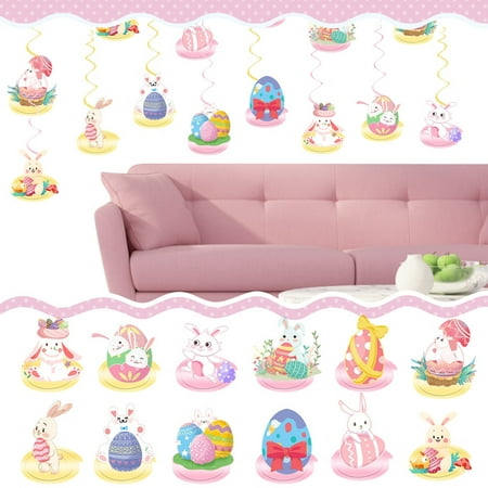 

〖TOTO〗Office Decor Ceiling Swirl Easter Decoration Easter Bunny For Home Hanging Supplies Hanging Swirl Foil Garland Party Decorations Rabbit Pendant Happy Easter Party Flag Balloon Set